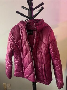 GUESS Quilted Hooded Jacket in Berry Pink